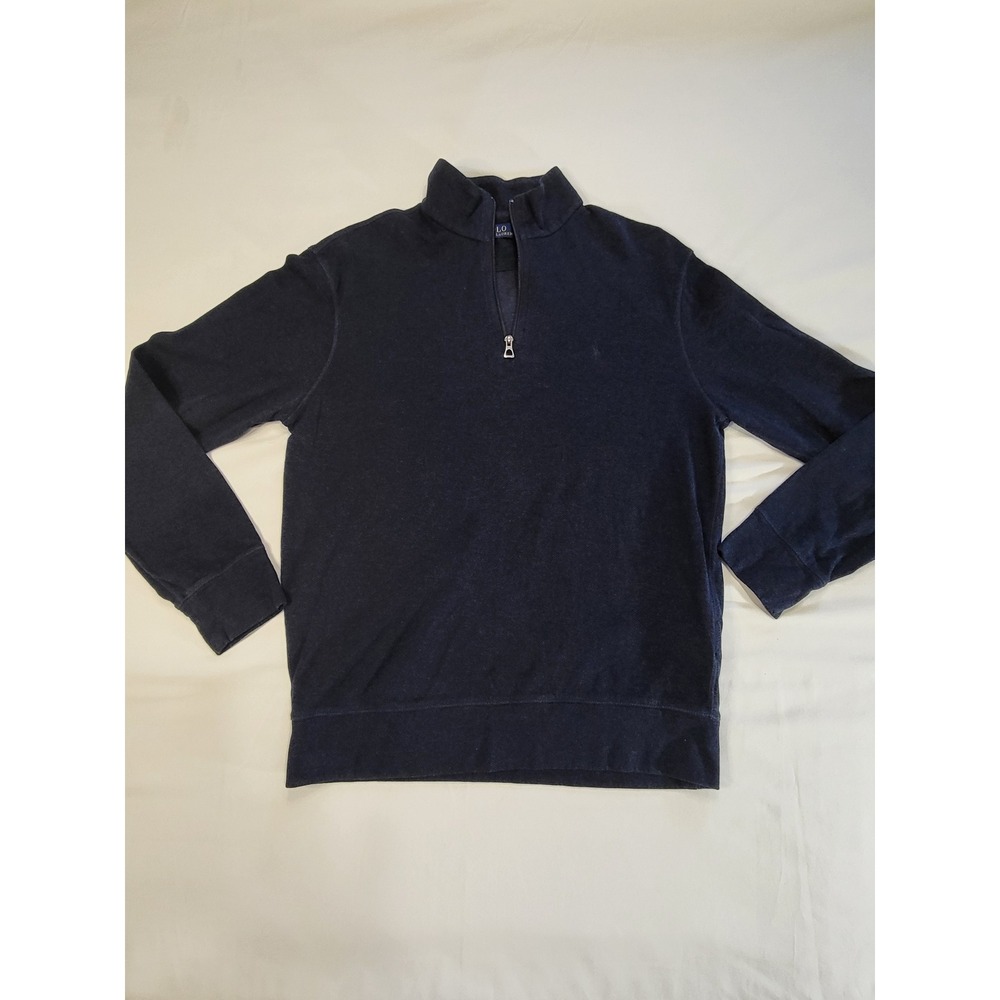 Polo Ralph Lauren Mens Navy Blue Herringbone Quarter Zip Pullover Sweater Small